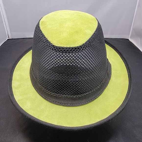 Ashbury Ace Fedora Black Mesh w/ Green Suede - American Hat Makers MED/LG - RARE - Picture 3 of 9